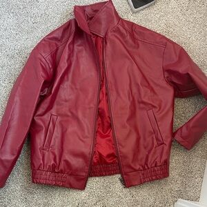 SHEIN Women's Red Leather Jacket